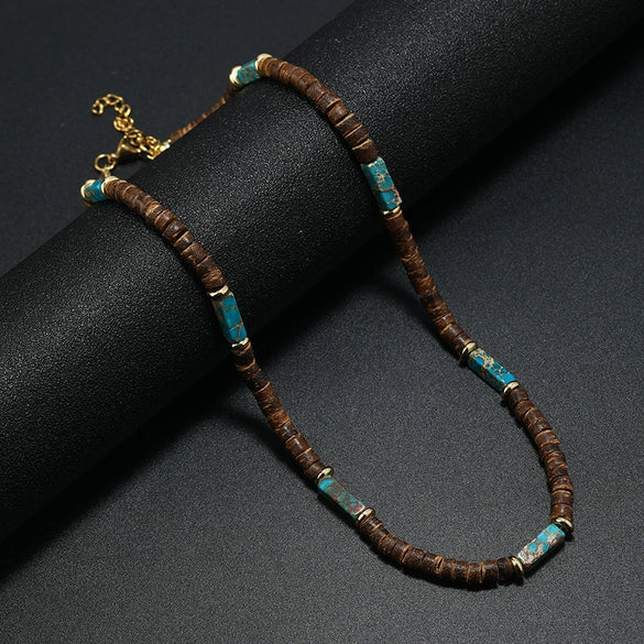 Wholesale Jewelry Retro Bohemian Style Coconut Shell Wooden Beads Natural Stone U Shape Necklace Unisex