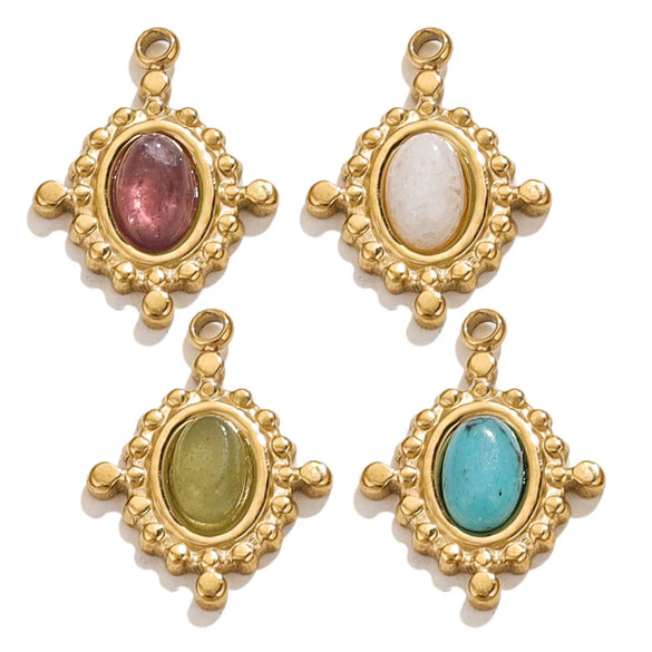 Wholesale Jewelry Retro Bohemian Style Oval Stainless Steel Inlay Earrings Necklace Pendant