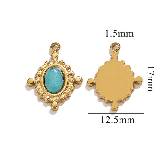 Wholesale Jewelry Retro Bohemian Style Oval Stainless Steel Inlay Earrings Necklace Pendant