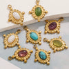 Wholesale Jewelry Retro Bohemian Style Oval Stainless Steel Inlay Earrings Necklace Pendant