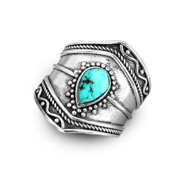 Wholesale Jewelry Retro Bohemian Style Turquoise Alloy Irregular Dropshaped Geometric Ring
