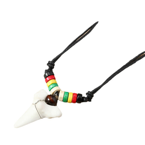 Wholesale Jewelry Retro Bohemian Wooden Beads Shell Pendant Shark Teeth Handmade Necklace
