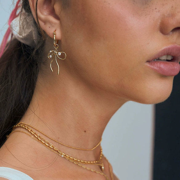 Wholesale Jewelry Retro Bow Copper Gold Plated Earrings