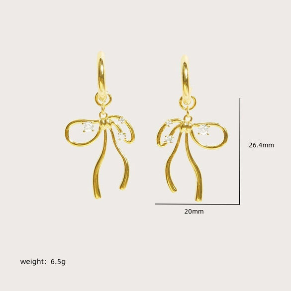 Wholesale Jewelry Retro Bow Copper Gold Plated Earrings