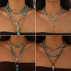 Wholesale Jewelry Retro Casual Style Geometric Turquoise Iron Alloy Chain Multilayer Bohemian Necklace With Electroplating