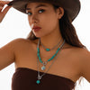 Wholesale Jewelry Retro Casual Style Geometric Turquoise Iron Alloy Chain Multilayer Bohemian Necklace With Electroplating