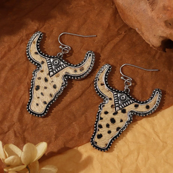 Wholesale Jewelry Retro Cattle Pu Leather Patchwork Drop Earrings