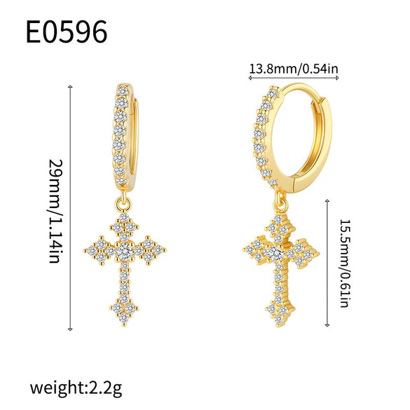 Wholesale Jewelry Retro Copper 14K Gold Plated Cross Earrings For Women