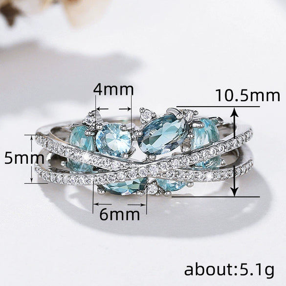 Wholesale Jewelry Retro Creative Doublelayer Geometric Copper Ring Xshaped With Zircon For Women