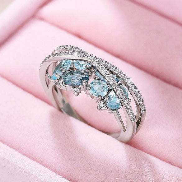 Wholesale Jewelry Retro Creative Doublelayer Geometric Copper Ring Xshaped With Zircon For Women