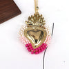 Wholesale Jewelry Retro Creative Style Heart Shape Copper Rice Beads Goldplated Pendant Necklace