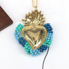 Wholesale Jewelry Retro Creative Style Heart Shape Copper Rice Beads Goldplated Pendant Necklace