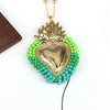 Wholesale Jewelry Retro Creative Style Heart Shape Copper Rice Beads Goldplated Pendant Necklace