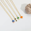 Wholesale Jewelry Retro Cute Geometric Copper Mixed Gemstone Setting Electroplated Pendant Clavicle Chain Necklace For Women