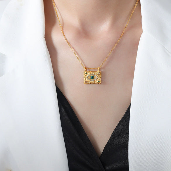 Wholesale Jewelry Retro Devil's Eye 316L Stainless Steel Gold Plated Ochain Pendant Necklace