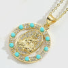 Wholesale Jewelry Retro Discshaped Geometric Copper Mixed Gemstone Setting Inlaid Pearl Electroplating Pendant Clavicle Chain Necklace For Women