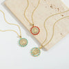 Wholesale Jewelry Retro Discshaped Geometric Copper Mixed Gemstone Setting Inlaid Pearl Electroplating Pendant Clavicle Chain Necklace For Women