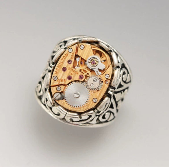 Wholesale Jewelry Retro Distressed Mechanical Geometric Copper Electroplated Unisex Ring