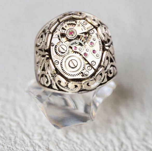 Wholesale Jewelry Retro Distressed Mechanical Geometric Copper Electroplated Unisex Ring