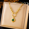 Wholesale Jewelry Retro Elegant Goldplated Stainless Steel Multilayer Chain Fanshaped Geometric Love Pendant Necklace