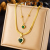 Wholesale Jewelry Retro Elegant Goldplated Stainless Steel Multilayer Chain Fanshaped Geometric Love Pendant Necklace