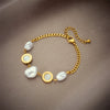Wholesale Jewelry Retro Elegant Irregular Geometric Pearl Round Titanium Steel Electroplated Bracelet For Women