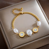 Wholesale Jewelry Retro Elegant Irregular Geometric Pearl Round Titanium Steel Electroplated Bracelet For Women