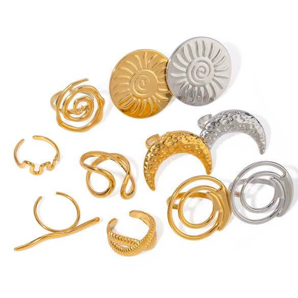 Wholesale Jewelry Retro Exaggerated Stainless Steel Round Geometric Sunflower Open Ring For Women With Electroplating