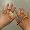 Wholesale Jewelry Retro Exaggerated Stainless Steel Round Geometric Sunflower Open Ring For Women With Electroplating