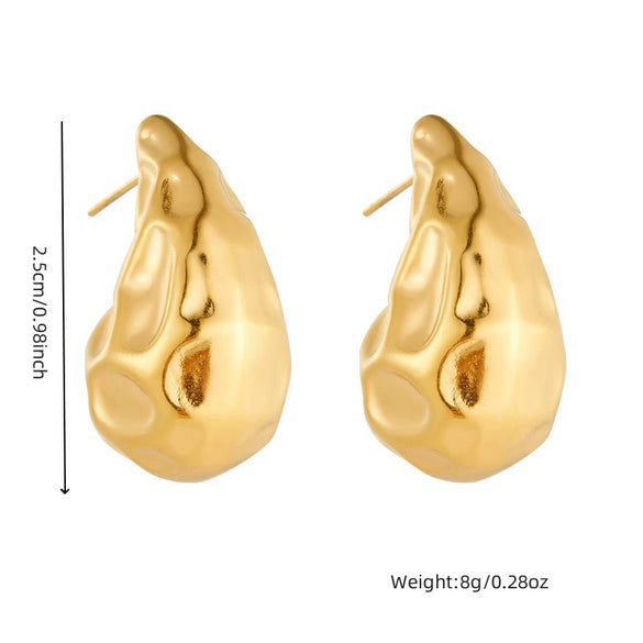 Wholesale Jewelry Retro Fashion Drop Shape Stainless Steel Gold Plated Earrings
