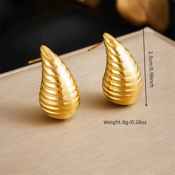 Wholesale Jewelry Retro Fashion Drop Shape Stainless Steel Gold Plated Earrings