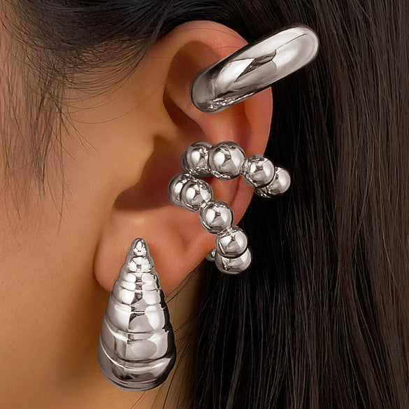 Wholesale Jewelry Retro Fashion Drop Shaped Plastic And Resin Electroplated Ear Bone Clips For Women