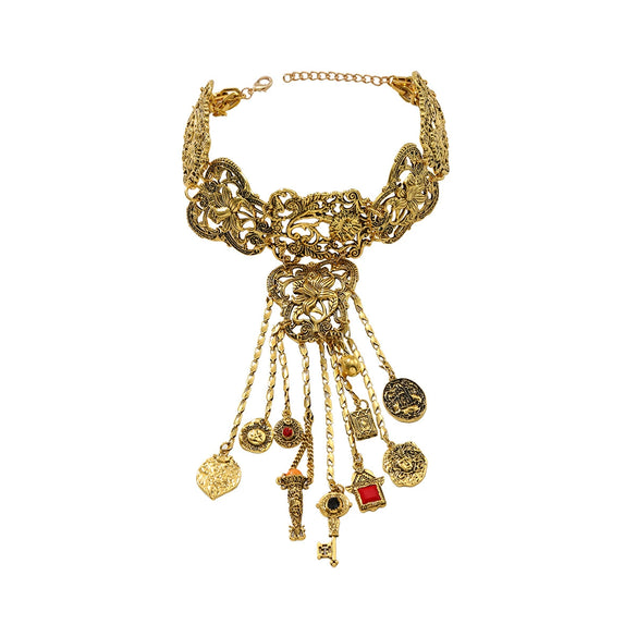 Wholesale Jewelry Retro Fashion Geometric Alloy Pendant Snake Bone Chain Electroplated Women's Necklace