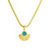 Wholesale Jewelry Retro Fashion Geometric Inlay Blue Turquoise Fan Pendant Gold Plated Stainless Steel Snake Bone Chain Necklace
