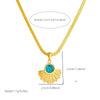 Wholesale Jewelry Retro Fashion Geometric Inlay Blue Turquoise Fan Pendant Gold Plated Stainless Steel Snake Bone Chain Necklace