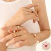 Wholesale Jewelry Retro Fashion Imitation Pearl Opening Ring Titanium Steel Gold Plated Geometric Women's Ring