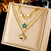 Wholesale Jewelry Retro Fashion Multilayered Goldplated Stainless Steel Heart Eyes Star Pendant Necklace