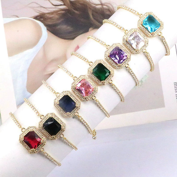 Wholesale Jewelry Retro Fashion Square Geometric Metal Zircon Inlaid Bracelet For Women