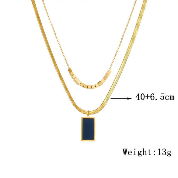 Wholesale Jewelry Retro Fashion Square Titanium Steel Snake Bone Chain Doublelayer Pendant Necklace With Electroplating