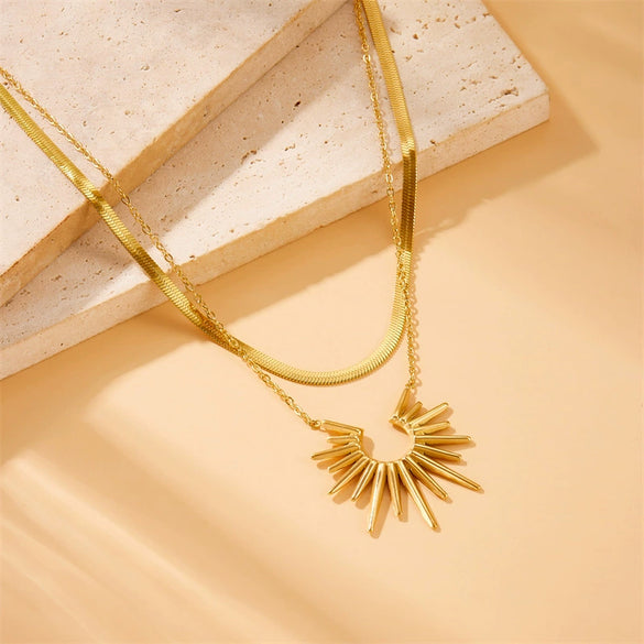Wholesale Jewelry Retro Fashion Stainless Steel Goldplated Sunflower Earrings And Necklace Set