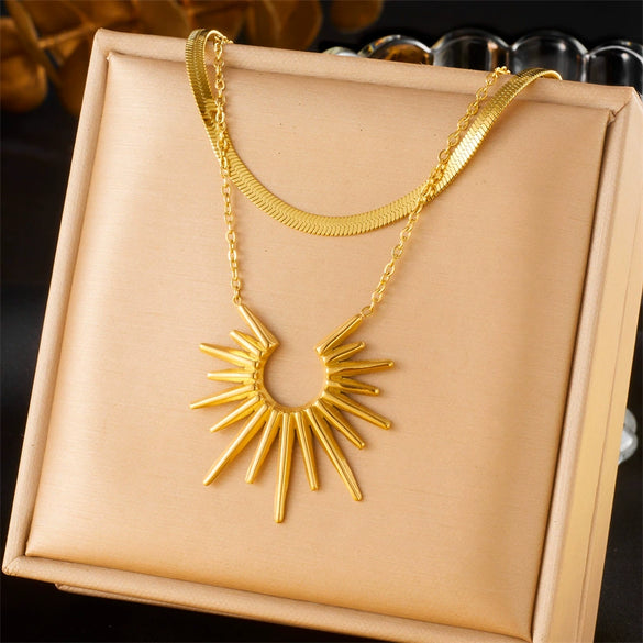 Wholesale Jewelry Retro Fashion Stainless Steel Goldplated Sunflower Earrings And Necklace Set
