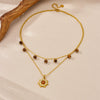 Wholesale Jewelry Retro Fashion Tiger Eye Stone Pendant Goldplated Stainless Steel Necklace With Diamond Inlay