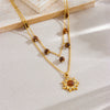 Wholesale Jewelry Retro Fashion Tiger Eye Stone Pendant Goldplated Stainless Steel Necklace With Diamond Inlay