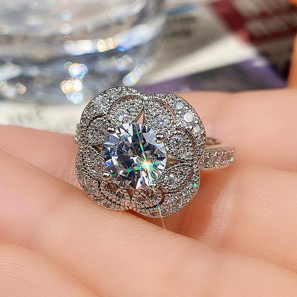Wholesale Jewelry Retro Flowers Zircon Copper Women's Ring