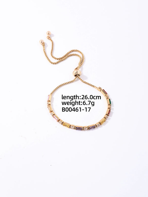 Wholesale Jewelry Retro Fresh Style Leaf Pattern Copper Bracelet With Zircon And Glass