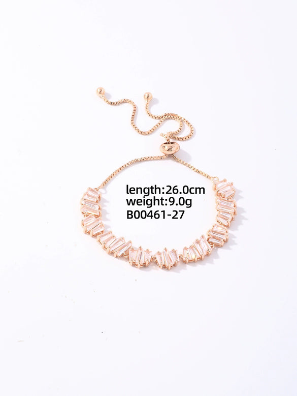 Wholesale Jewelry Retro Fresh Style Leaf Pattern Copper Bracelet With Zircon And Glass