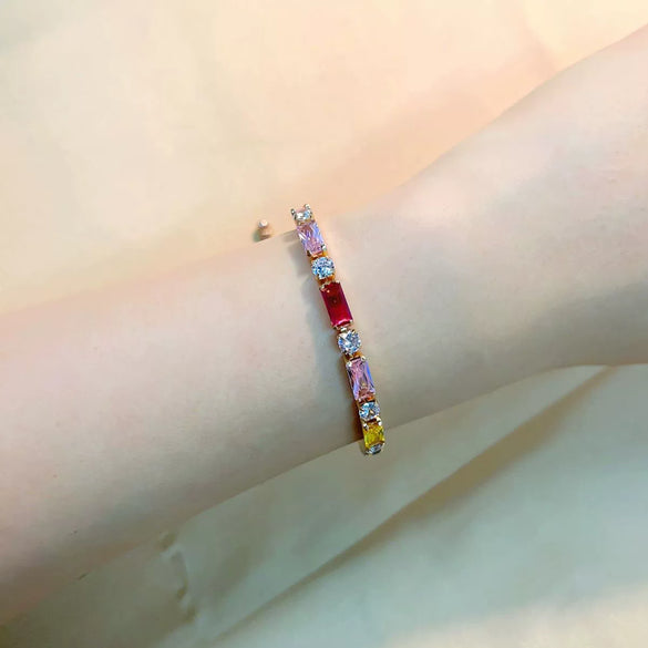 Wholesale Jewelry Retro Fresh Style Leaf Pattern Copper Bracelet With Zircon And Glass