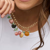 Wholesale Jewelry Retro Fruit Food Style Geometric Copper Mixed Gemstone Setting Electroplated Pendant Necklace O Word Chain
