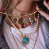 Wholesale Jewelry Retro Fruit Food Style Geometric Copper Mixed Gemstone Setting Electroplated Pendant Necklace O Word Chain