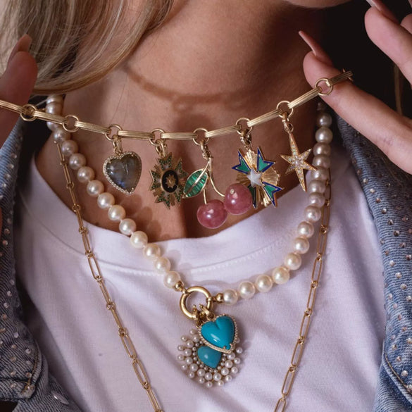 Wholesale Jewelry Retro Fruit Food Style Geometric Copper Mixed Gemstone Setting Electroplated Pendant Necklace O Word Chain